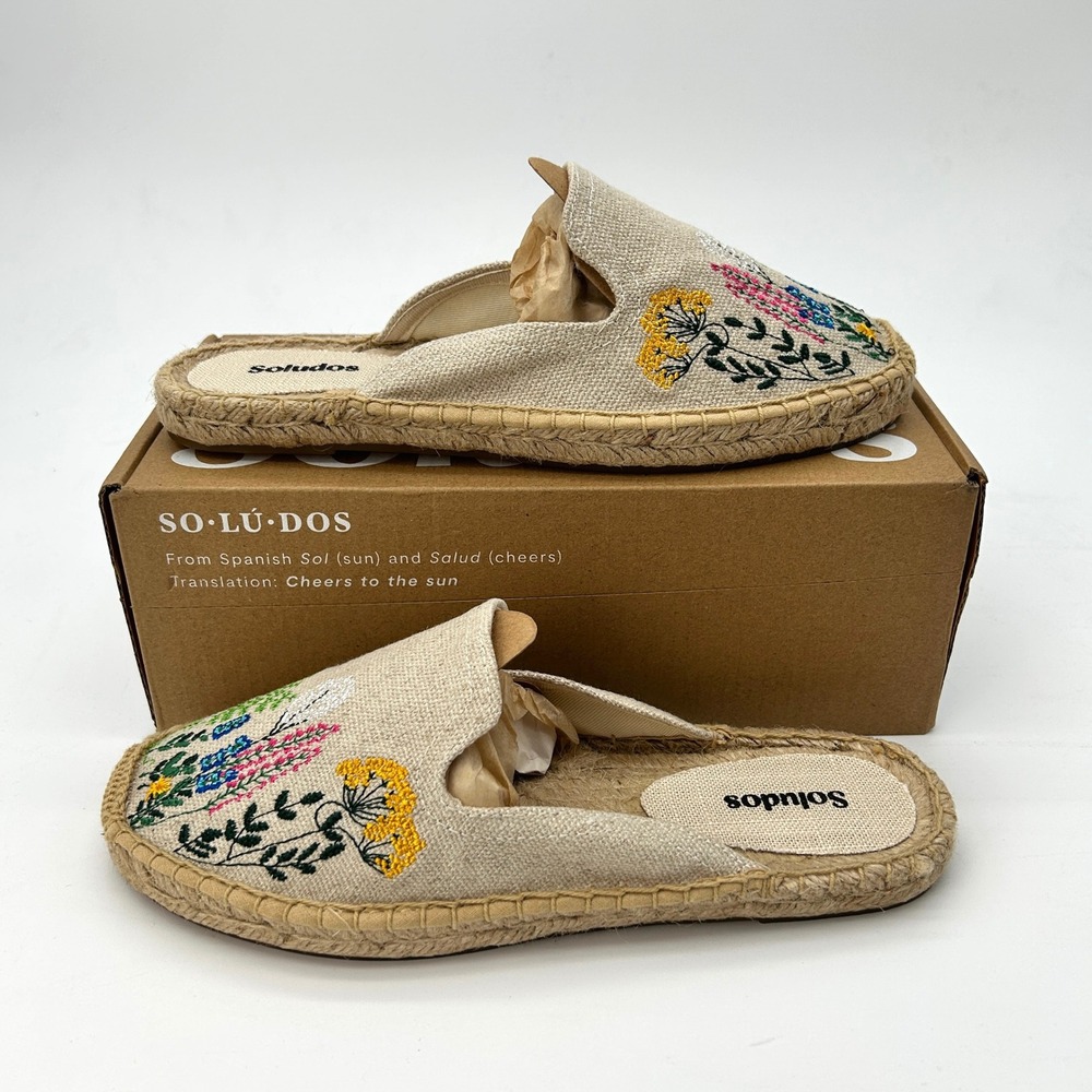 Womens Espadrilles Soludos The Smoking Mule Size 7-7.5 Organic Cotton Floral NEW